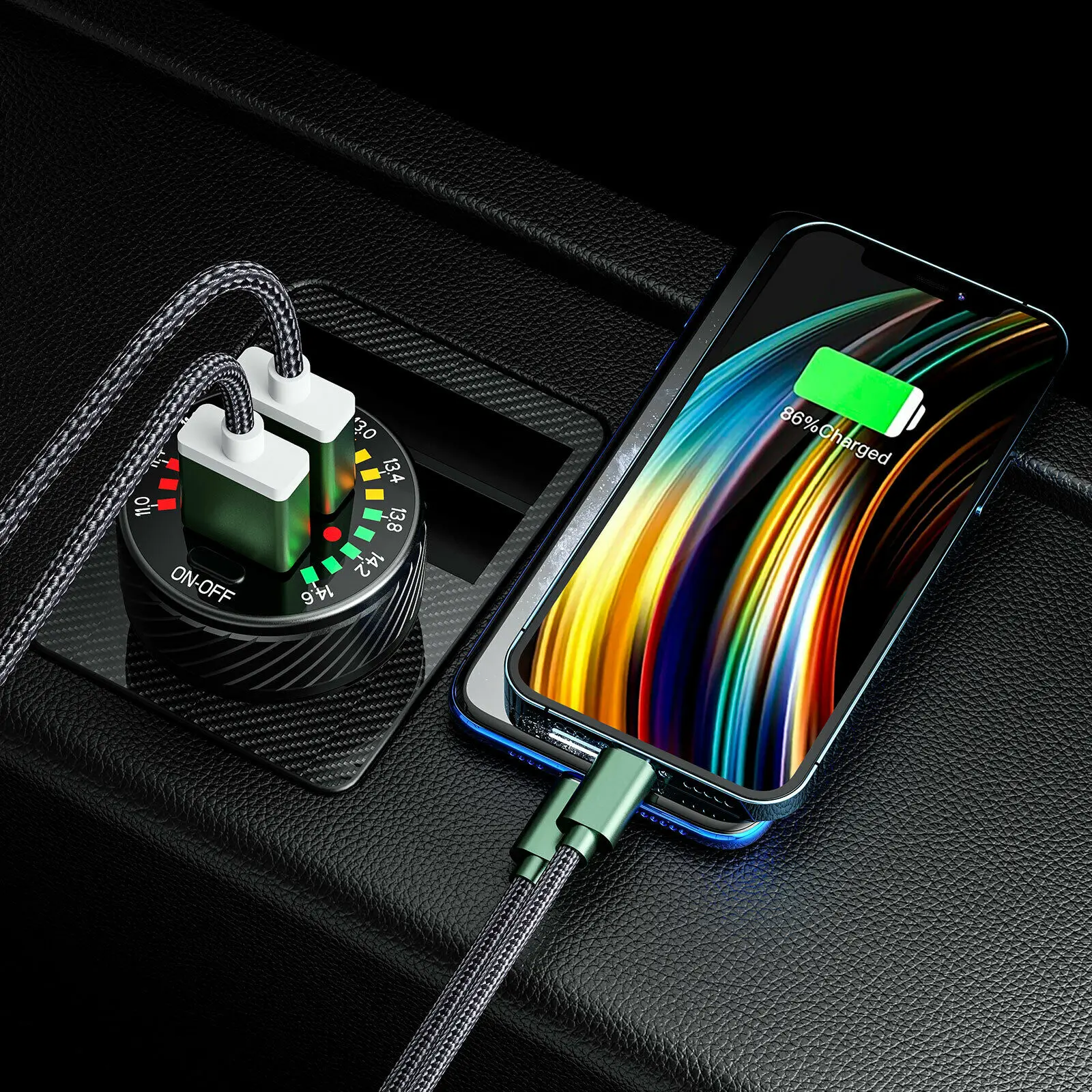 1Pc Car Charger With Switch Aluminum Alloy PC 36W Car Cigarette Lighter Socket Dual USB Fast Charger Power LED Adapter Outlet