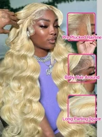Perruque Lace Front 13x4 en cheveux humains, 34 36 pouces, 613 Honey Body Wave, Perruque blonde Water Wave vietnamienne en cheveux humains, Perruques Lace Frontal 13x6 HD transparentes blondes 613, pré-épilées 3