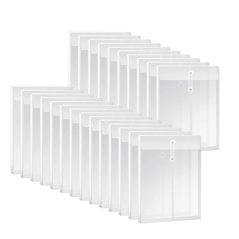 

A4 Size Clear Plastic Envelopes Set With String Closure, Expandable Files Document Folder, File Bag Kit For Office 24Pcs