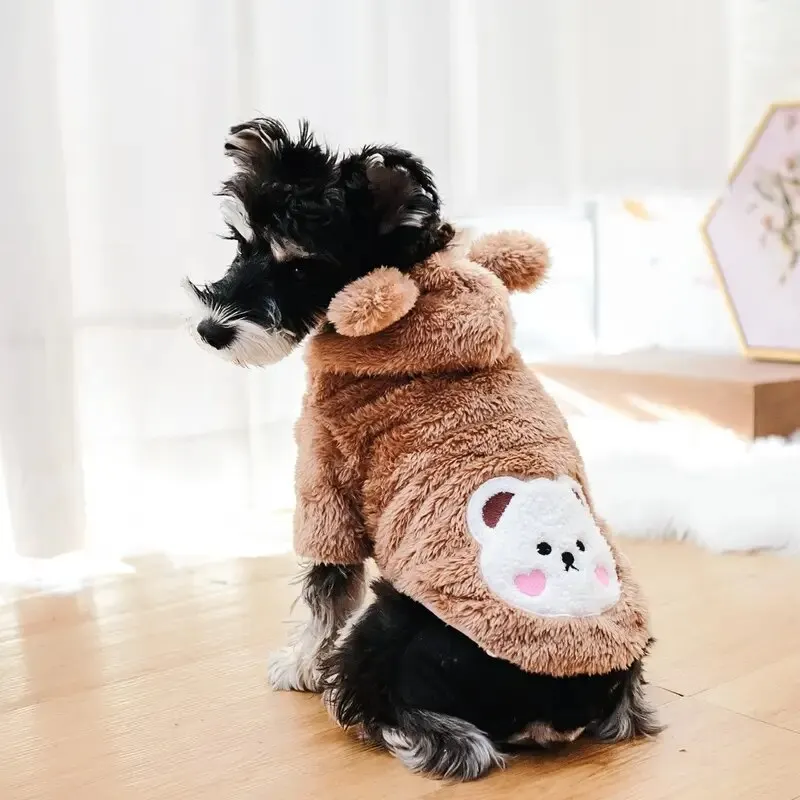 Winter Dog Coat Puppy Warm Fleece Hoodies Cute Bear Design Pet Jumpsuit Soft Pet Clothes Dog Cats Teddy