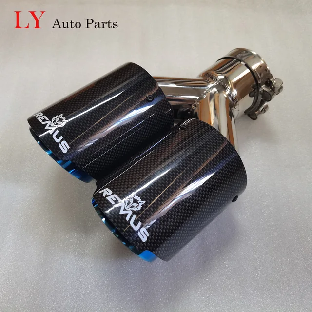 Remus Car Exhaust Tip Modification Dual Blue Pipe Automobile Glossy Carbon Fiber Double Exhaust Muffler Tailpipe for Universal