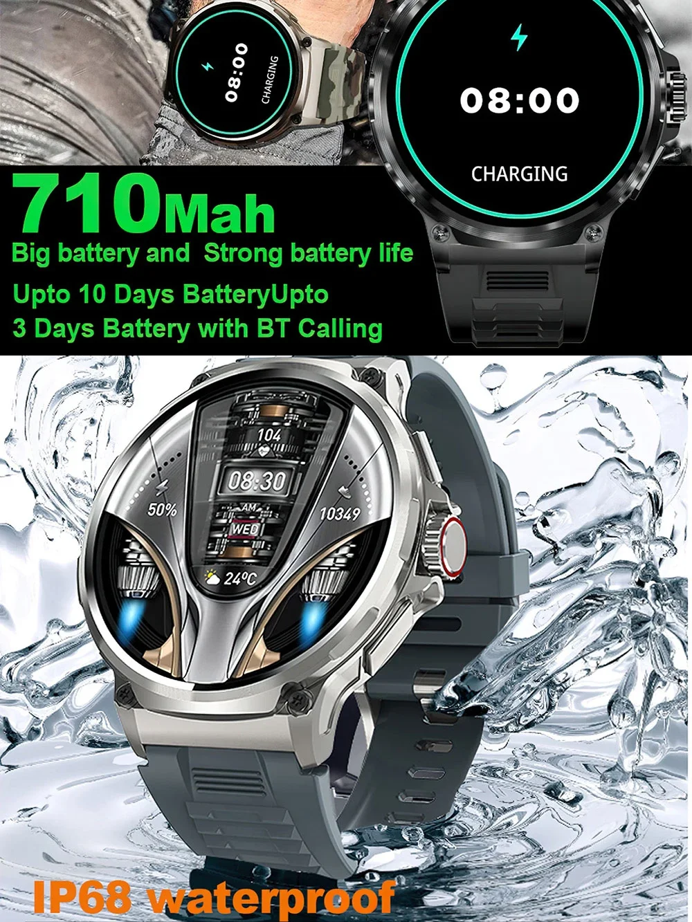  ȭ Ʈ ġ  ȭ, ɹڼ IP68 , 100 +   ð, 710mAh 뷮 ͸, 1.85 ġ