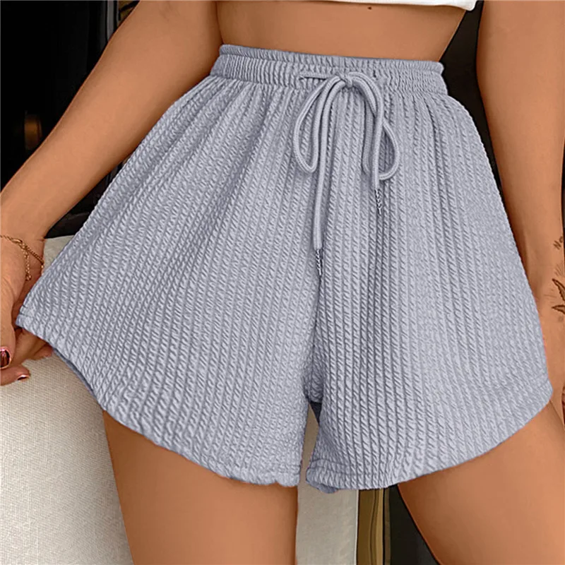 

Women Soft Sports Pants Wide Leg Lace Up Drawstring Solid Color Women Shorts High Elastic Summer Loose Simple Casual S-2XL