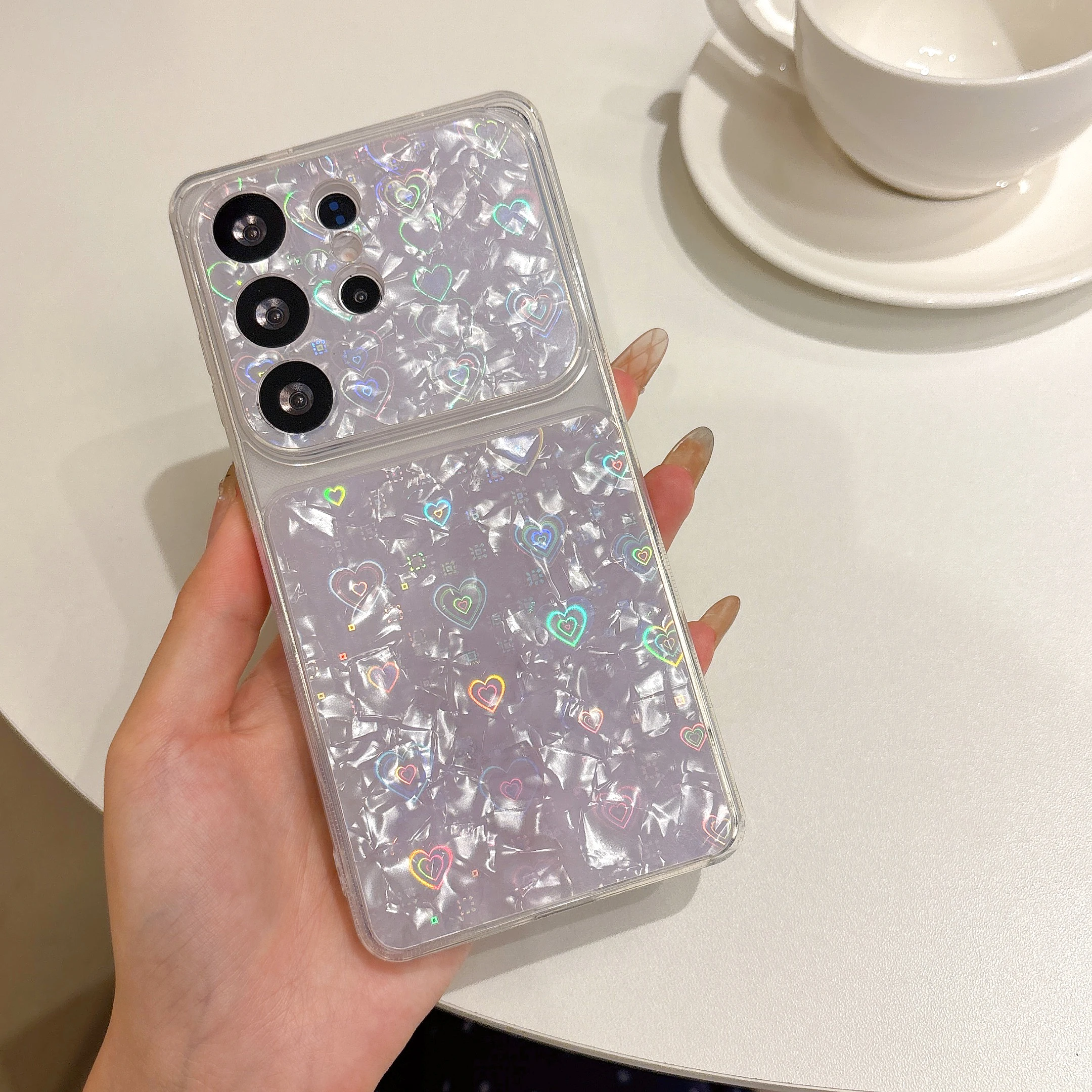 Glitter Gradient Love Heart Pattern Phone Case