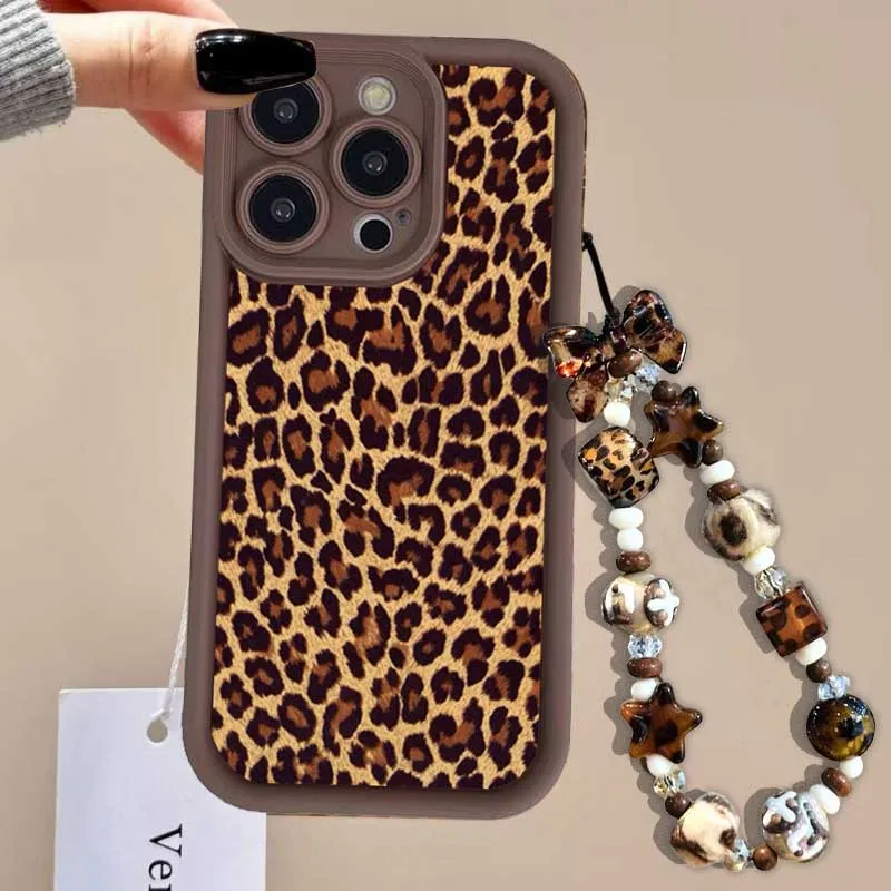 Leopard Print Hand Chain Phone Case Cover