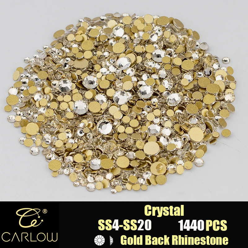 Shiny Gold Back Glass Crystal Rhinestones for DIY Crafts and Nail Art - 1440 Pieces