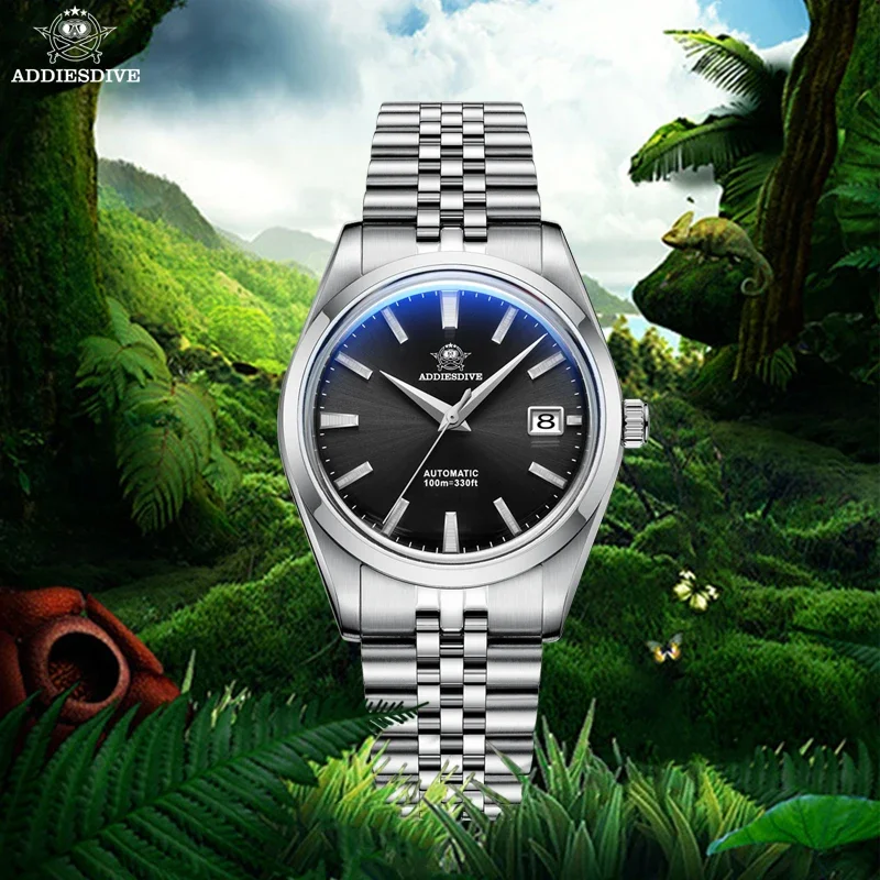 ADDIESDIVE 39mm Business Automatic Mechanical Watch Stainless Steel Calendar Display Dive Men Watches Simple AD2029 Reloj Hombre