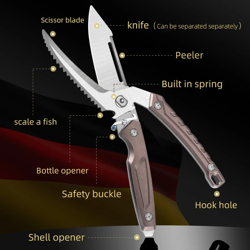 Description Picture 4 of itemStainless Steel Kitchen Scissors Multifunctional Chicken Bone Scissors Shear Fish Duck Cut Chef Professional Scissors Knife Tool