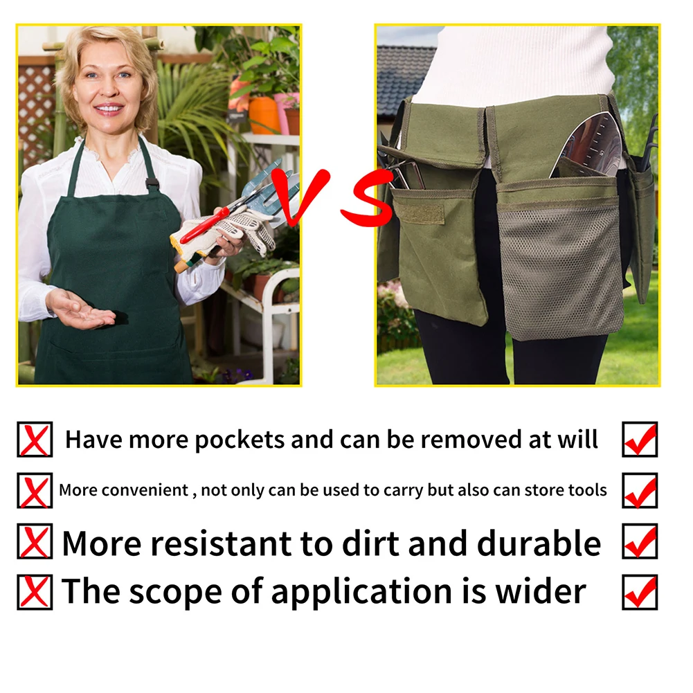 Canvas Gardening Belt with 4 Pockets Garden Tool Bag Removable Waist Tool Bag for Women & Men for Electrician Tool Plumbing Tool