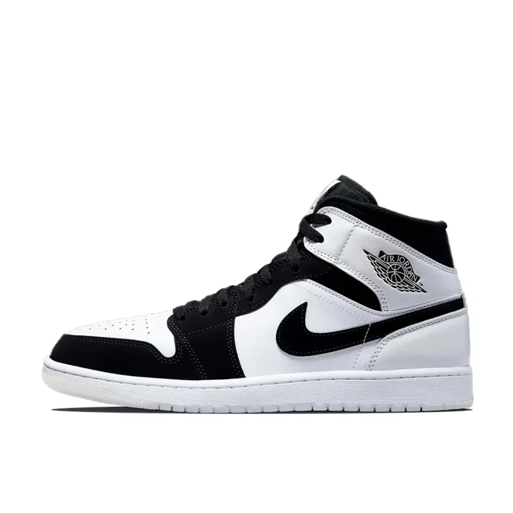 Iconic Brand black and white color Air Jordan 1 MID original mid-top basketball shoes non-slip wear-resistant male models
