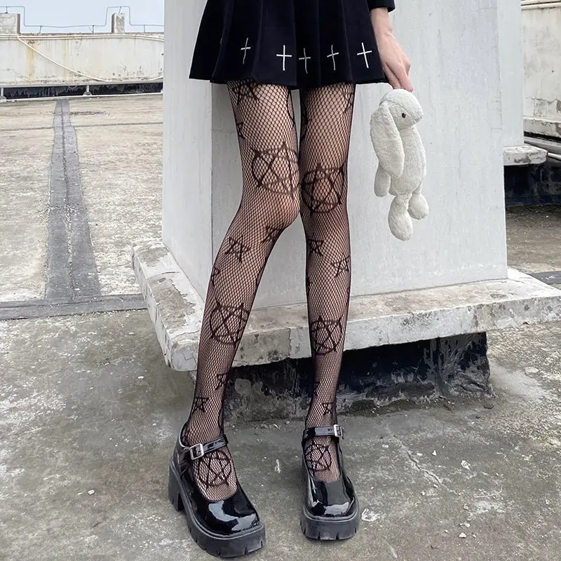 Description Picture 4 of itemWomen Fishnet Stockings Tights Pantyhose Sexy Japanese Girls Gothic Punk Party Club Lolita Bottoming Long Socks Female Lingerie
