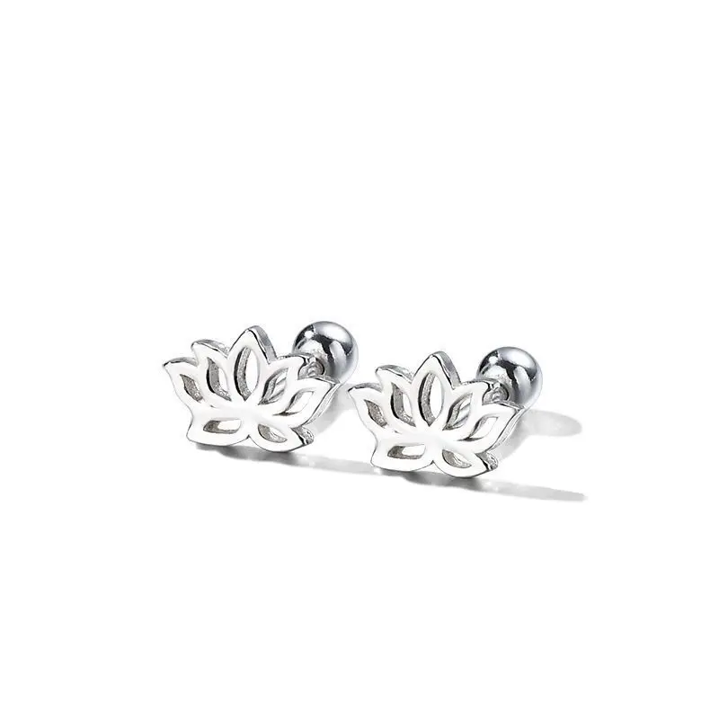 925 Sterling Silver Hollowed Lotus Flower Small Stud Earrings For Women Piercing Luxury Elegant Jewelry Wholesale - Image 4