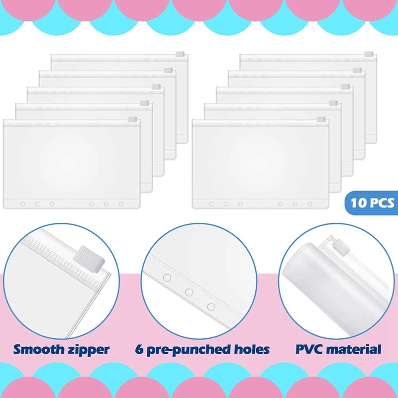 보호대 글리터 예산바인더, 부드러운 PVC 플래너, A6 바인더 커버, A6 사이즈, 6 홀, 퀵샌드, 10 개 포함, 2 개