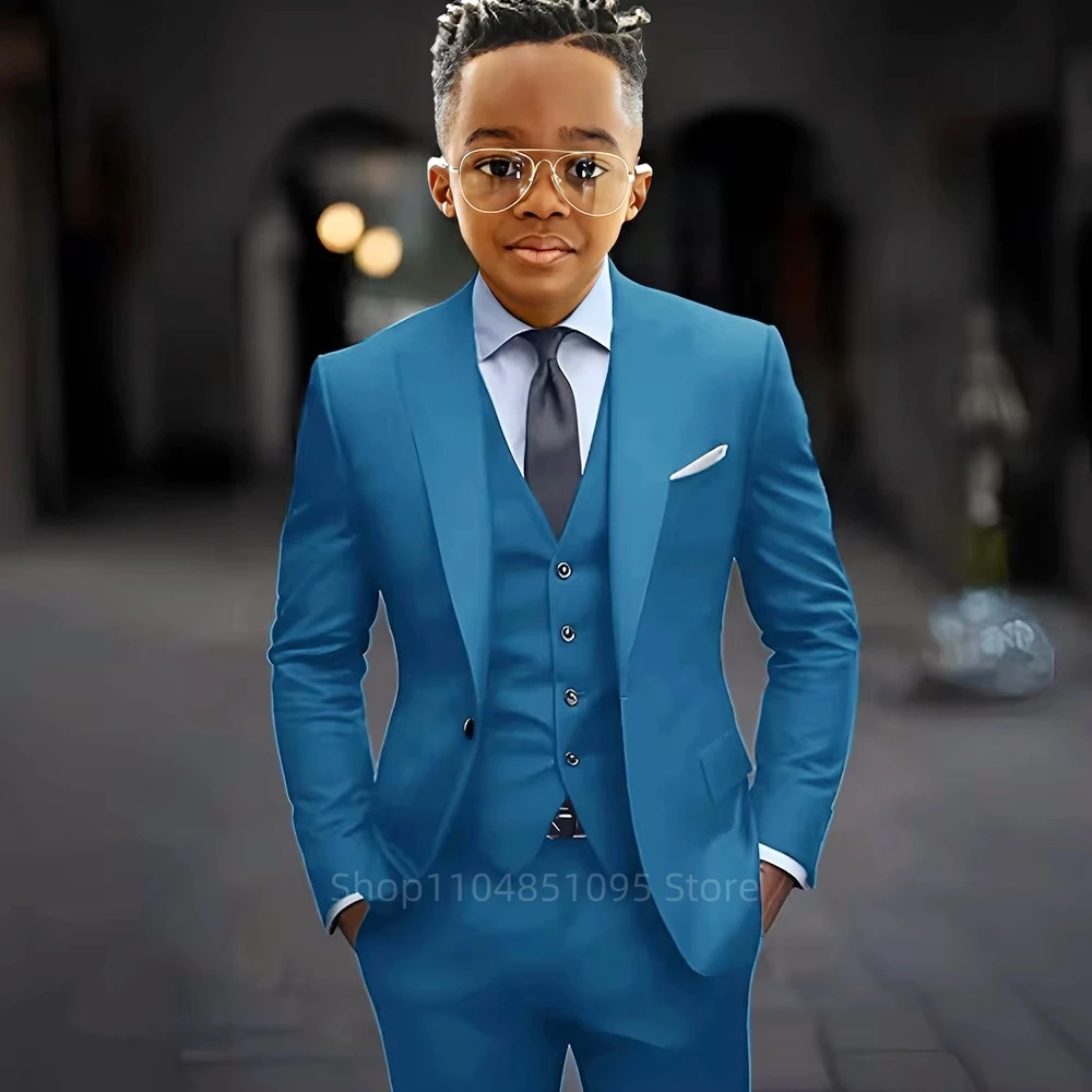 High Quality Solid Boy Suits Slim Fit Single Breasted Notch Lapel Elegant Boy 3 Piece Jacket Pants Vest Kids Sets for Party