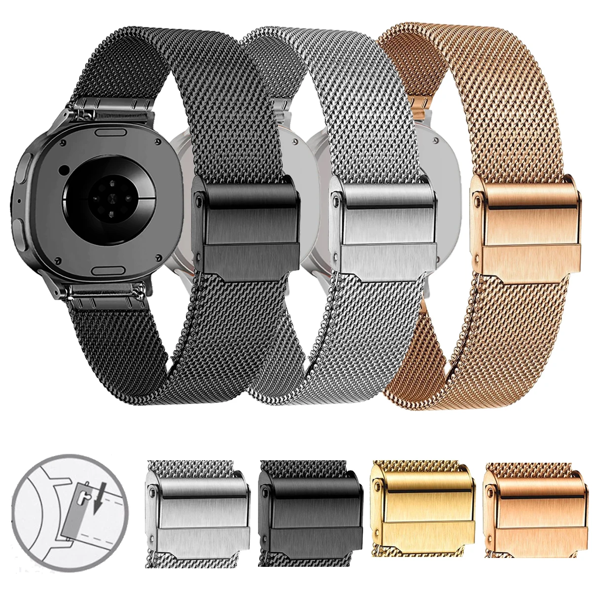 Sleek Metal Magnetic Mesh Steel Wristwatch Band with Double Safety Buckle