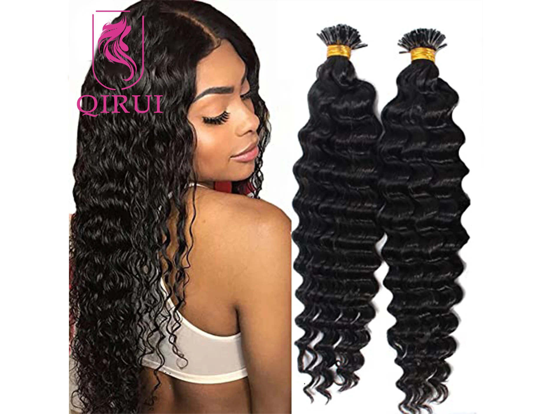 

Brazilian Deep Wave I Tip Hair Extensions Microlinks Human Hair Extensions For Women 8inch-30inch 100 Strands/Set