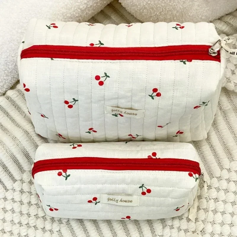 Cherry pattern Cosmetic Bags for Women Travel Small Square Make Up Storge Handbag Cute Quilted Cotton pencil Cases cosmetic bag cosmetic storage bag makeup bag cosmetic case