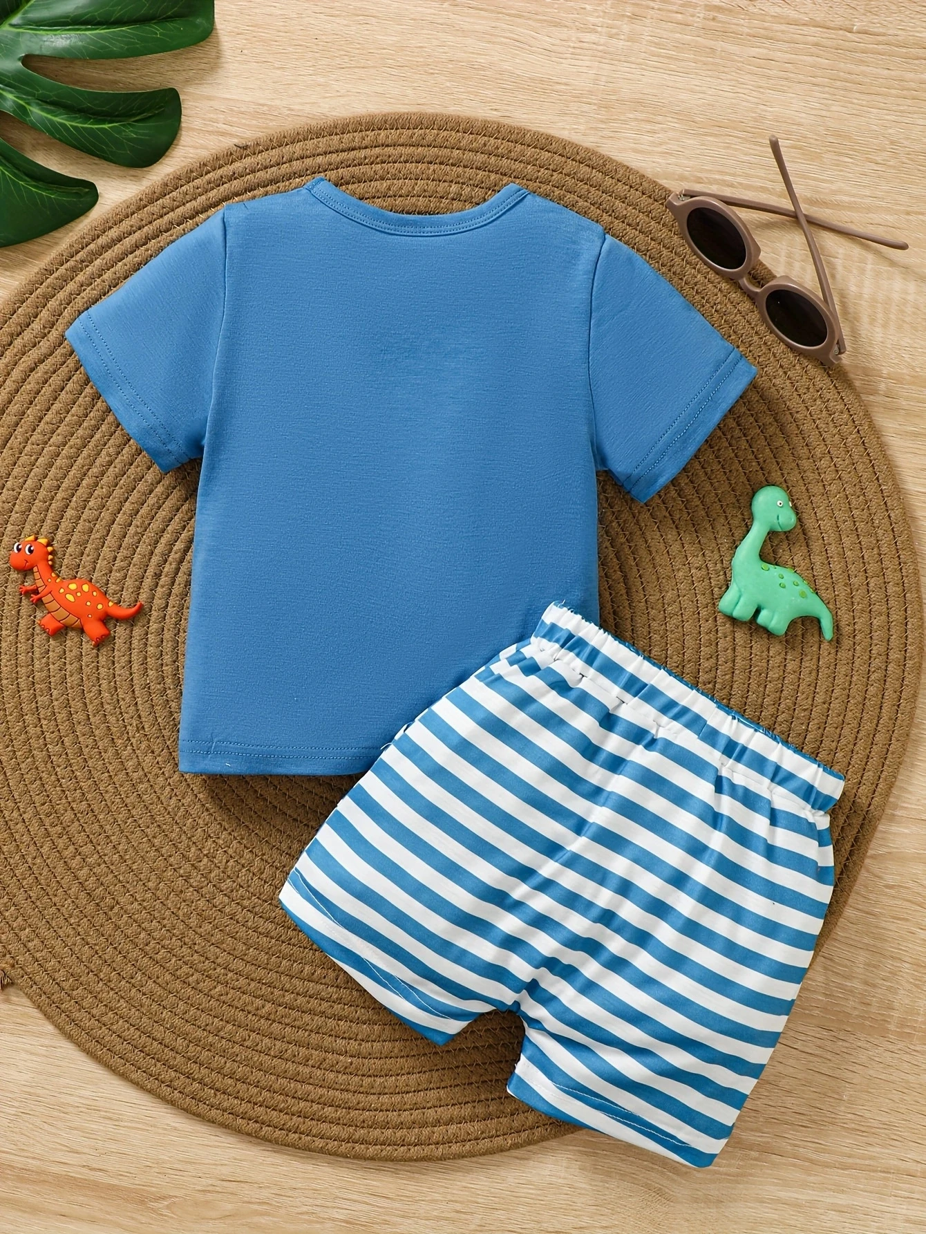 Fashion Summer Baby Boy 2PCS Outfit Dinosaur Print T-Shirt & Striped Shorts Casual Set for Toddler Newborn 0-3Y Casual Wear 2
