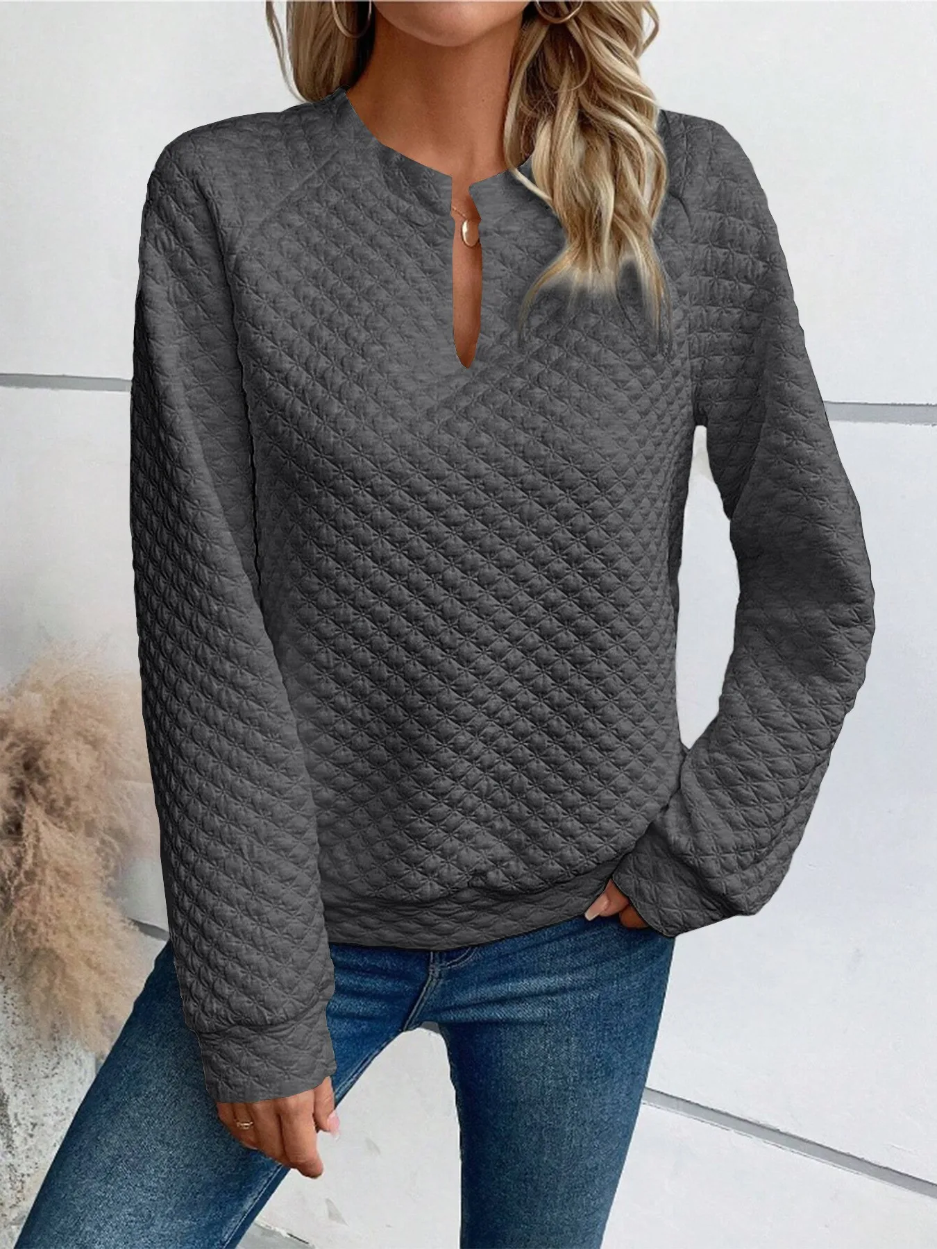 Long Sleeve Hoodie Casual Mid Length Elegant Commute with No Hood Pullover V Neck Patchwork Regular Sleeve Women Sweatshirt