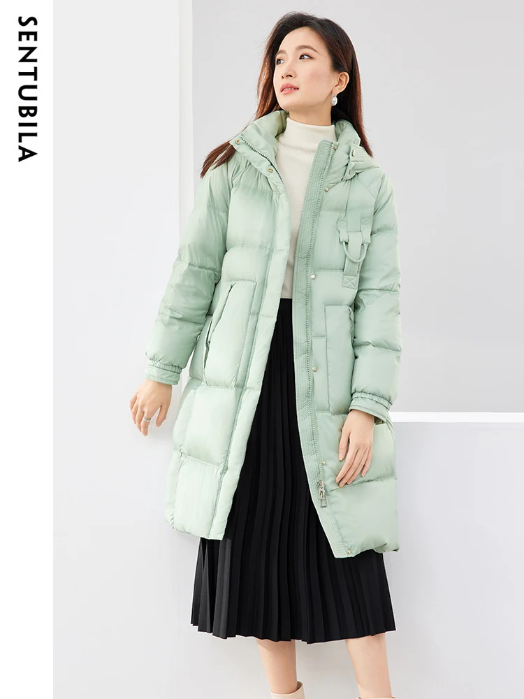 SENTUBILA Women Down Jacket 2023 Windproof Casual Winter Hooded Fashion Mid-Length Down Coat High Quality Warm Jackets W34Y50856
