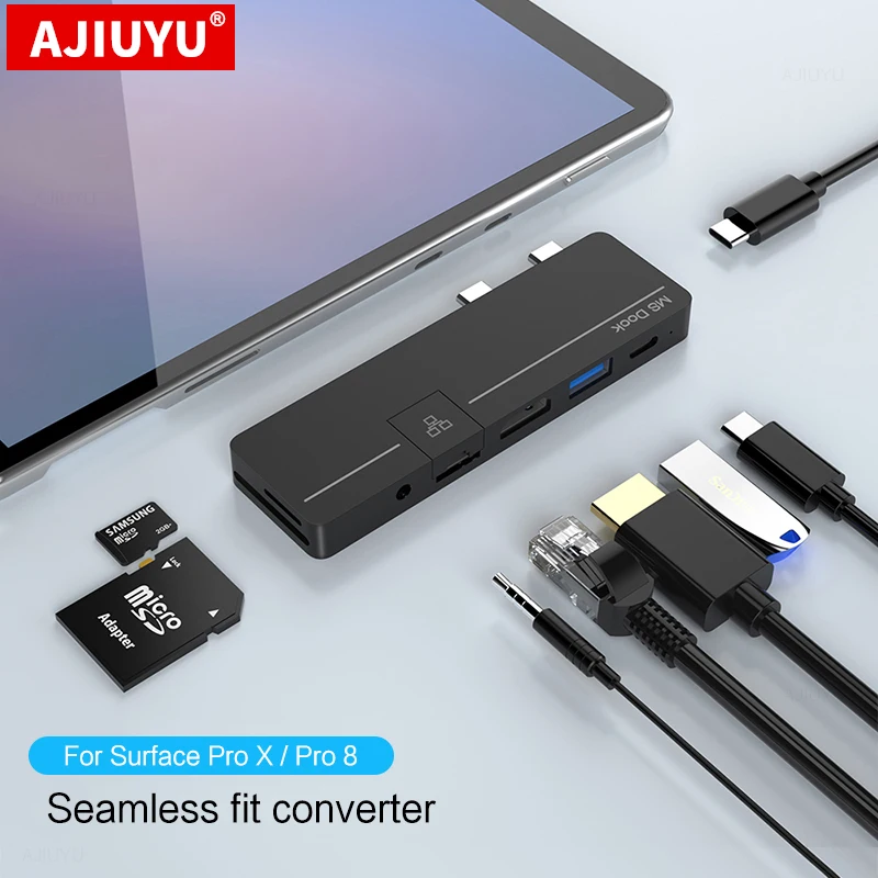 

USB C-концентратор для HDMI SD/TF-карт, USB 3,0, адаптер с несколькими портами, док-станция Type-C для Microsoft Surface Pro X Pro 8, док-станция