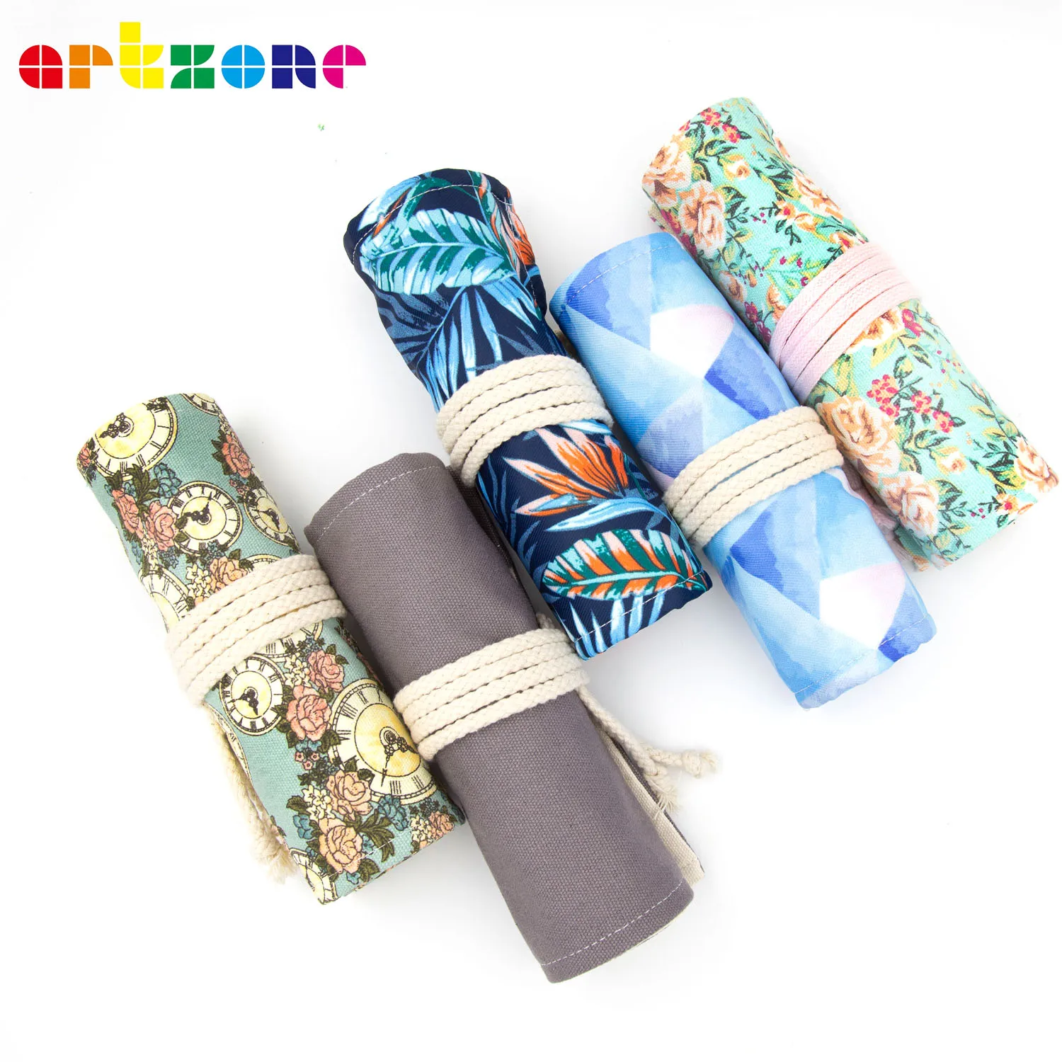 72 Holes Canvas Wrap Roll Up Pencil Bag Pen Case Holder Postoral Storage Pouch