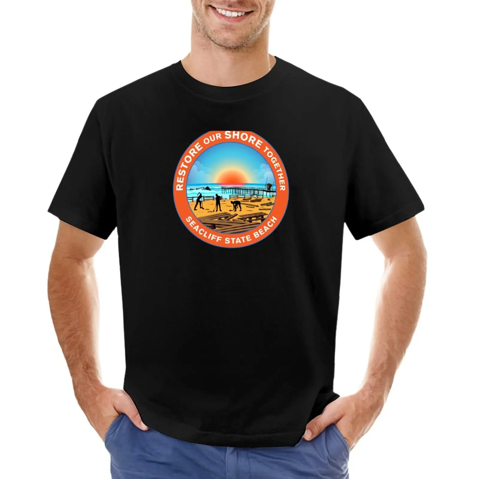 

Restore Our Shore Together Seacliff State Beach California Black T-Shirt black t shirts boys white t shirts mens t shirts