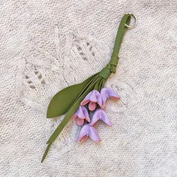 Artisan Tulip Bouquet Leather Pendant - Versatile Floral Accessory (PURPLE)