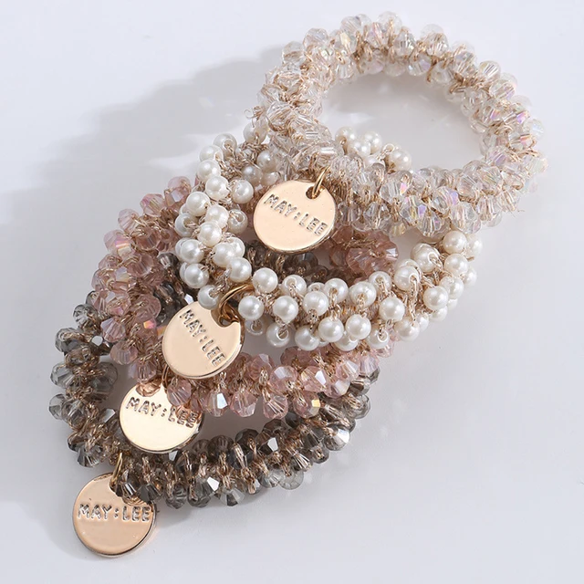 Fashion Crystal Pearl Hair Ties High Elastic Beaded Scrunchies Women Girls Ponytail Holder Rubber Band Bohemia Party Headwear