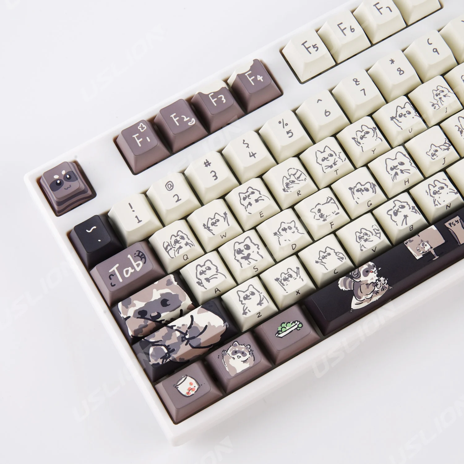

148Keys Cute Raccoon Theme PBT Keycap MDA Cherry Profile Keyboard Cap For Mechanical Keyboard Mx Switch Dye-Sublimation Key Caps