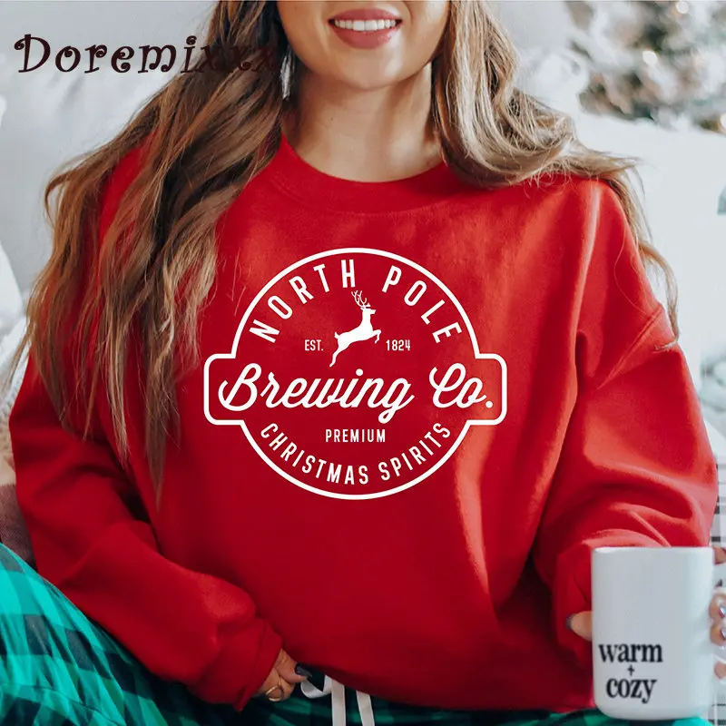 

Brewing Co North Pole Women Sweatshirt Vintage Buses Oversized Crewneck cotton Tops Woman Pullovers Unisex Christmas Sweatshirts