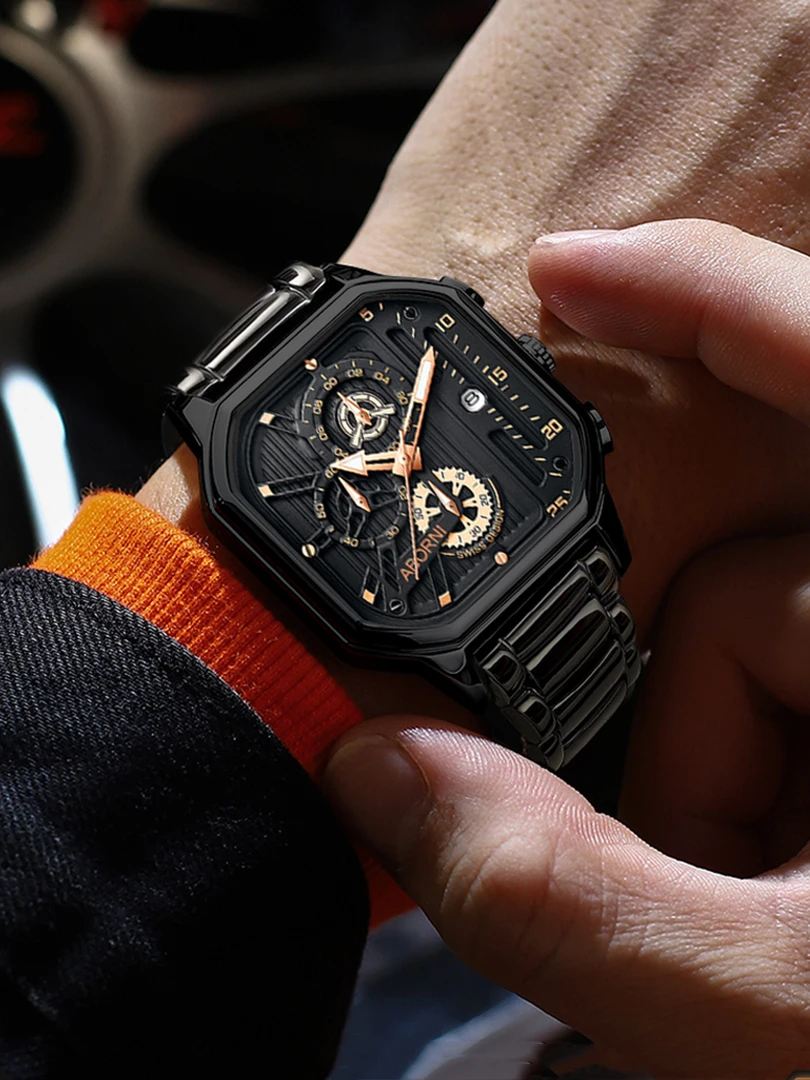 Luxury Men Watch Male Quartz Wristwatch Classic Fashion Brand Black Square Dial Stainless Steel Reloj Business Man Sports Clock