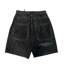 Streetwear JNCO Shorts Y2K Pants Hip Hop Retro Skull Embroidery Black Baggy Jeans Denim Gym Shorts New Mens Basketball Shorts