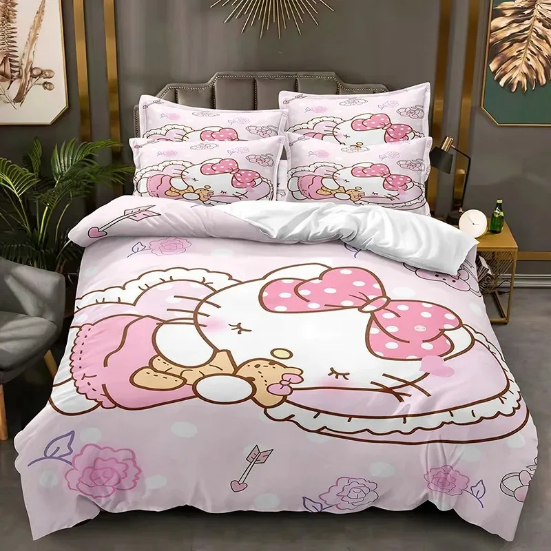 

Cartoon Anime Sanrio Bedding Set Kawaii Hello Kitty Quilt Cover Duvet Cover Pillowcase Kids Girls Bed Set Twin Queen King Size