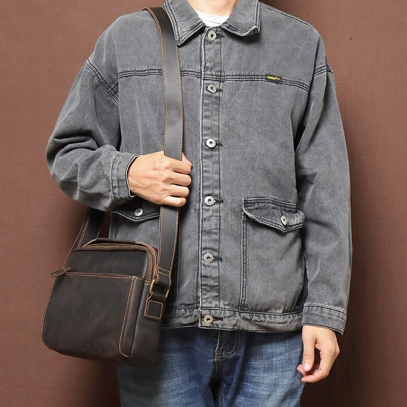 

Vintage Men's Crazy horse leather shoulder bag casual messenger bag fashion Crossbody bag