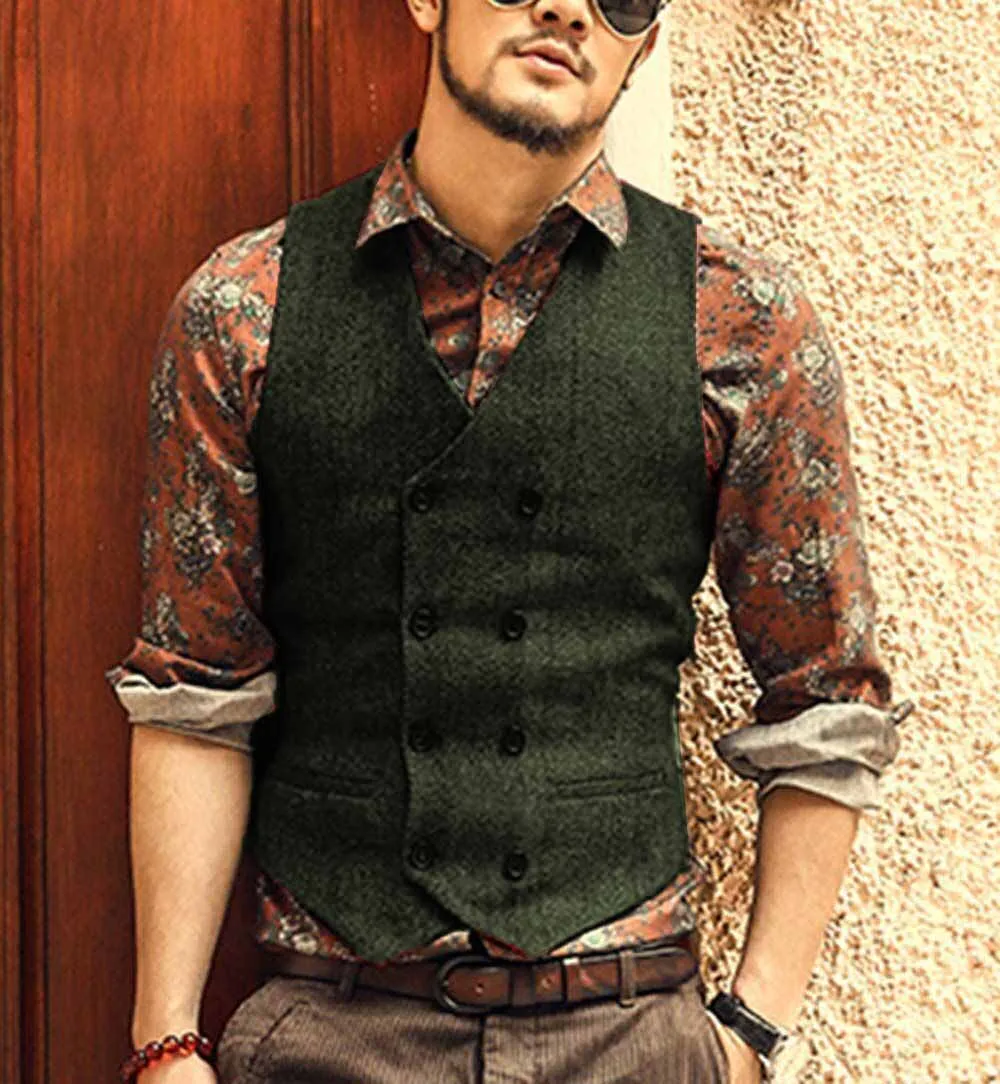 Men's Suits Vest  New Arrival Slim Fit Double Breasted Wool Men's Business Formal Waistcoat t Groomsemen For Wedding 2