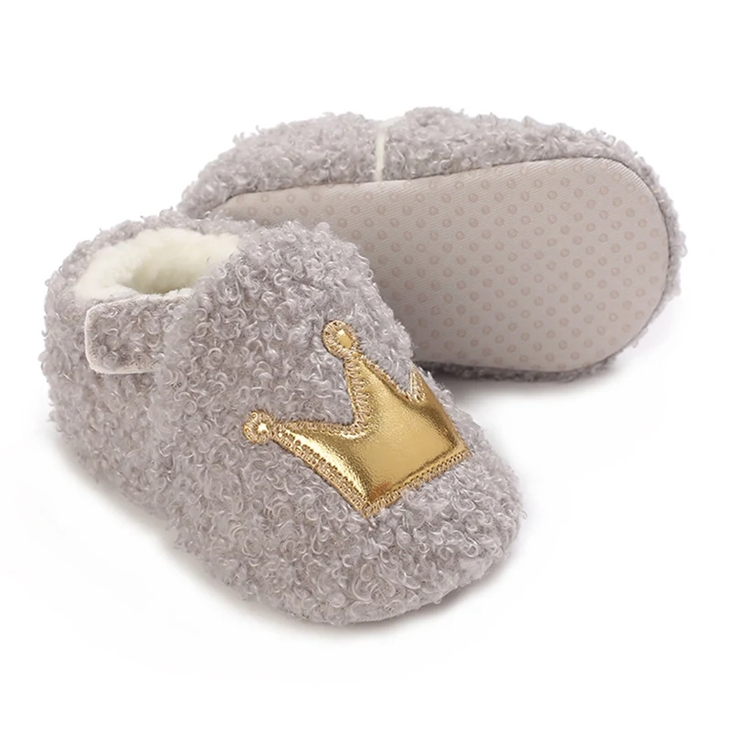 Little Crown Cozy Soft Bottom Baby Girls Boys First Walker Infant Slippers Autumn Warm Toddler Shoes 0-18 months