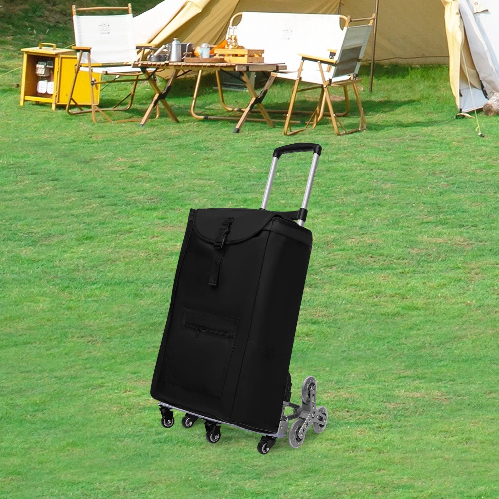 4 Small Wheels Black Folding Trolley Aluminum Alloy Wheel Frame With Cloth Bag Crystal Wheels To Carry Goods Deliveries