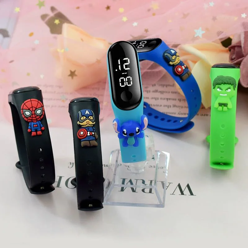 Disney Kids Digital Watch Anime Stitch Mickey Mouse Spidermans Toys Children's Sport Touch Electronic LED Waterproof Watch Gift