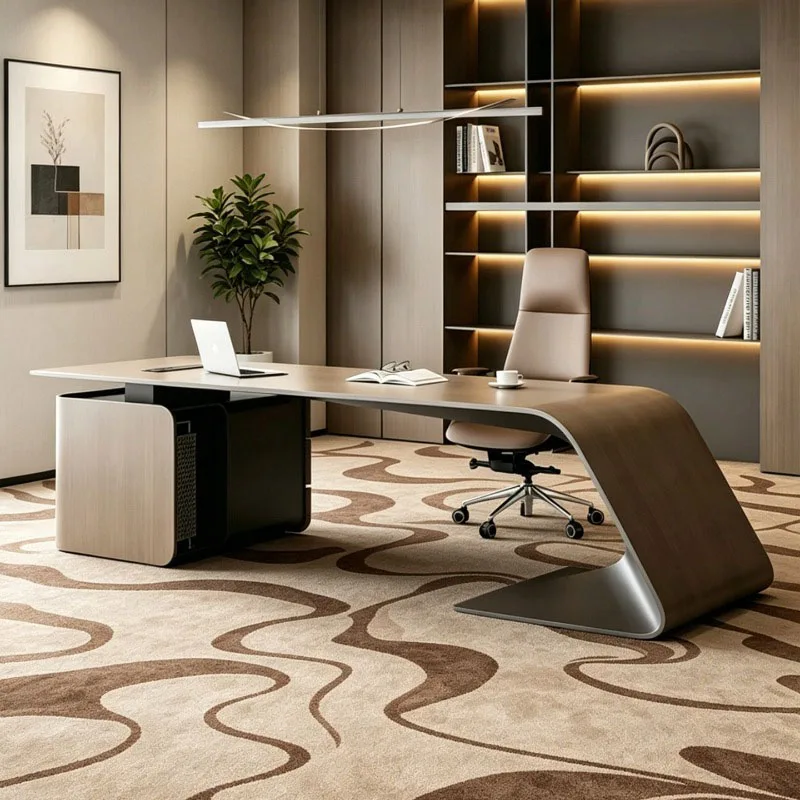 Scrivania da Ufficio Moderna di Lusso in Legno, Scrivania Direzionale con Spazio di Archiviazione, Design Decorativo, Arredamento Trendy - immagine 4