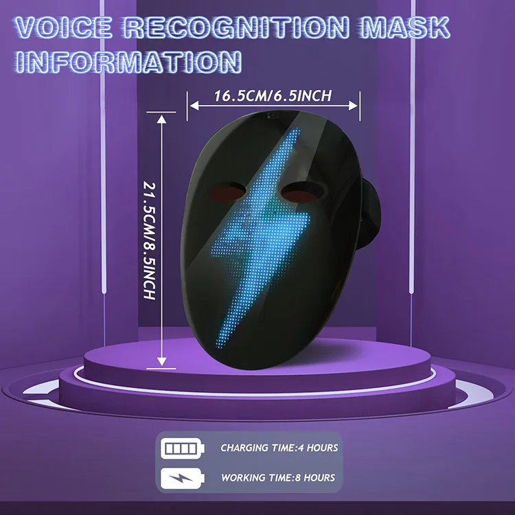 HD Luminous LED Mask with Voice Recognition Gesture Sensing Support Video Animat