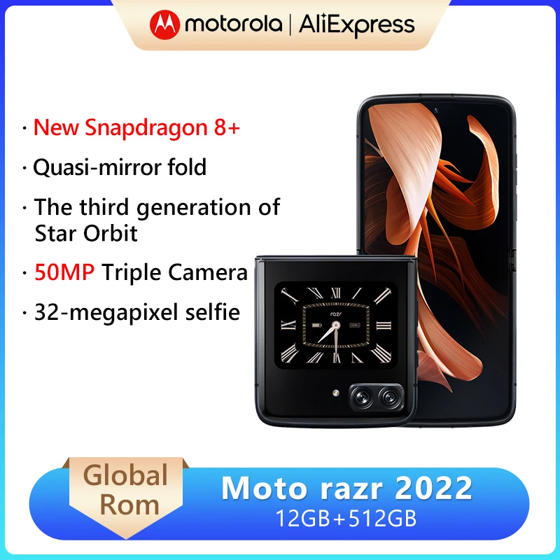 

Global Rom Motorola MOTO razr 2022 5G Foldable-Screen Smartphone Snapdragon 8+ Gen 1 6.7'' 144Hz OLED Screen 50MP Camera 3500mAh