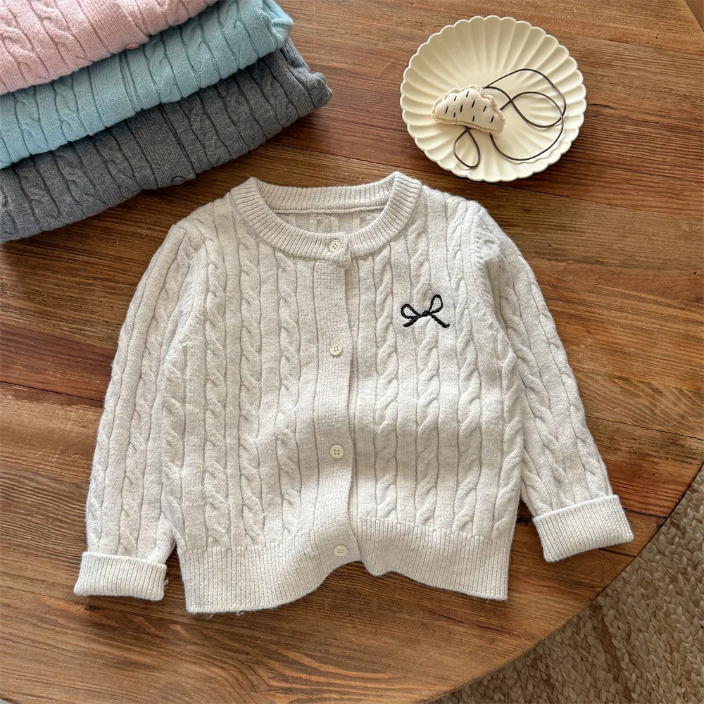  소녀 가을 겨울 스웨터 키즈 보우 매듭 가디건 솔리드 컬러 니트 스웨터 봄 어린이 패션 의류