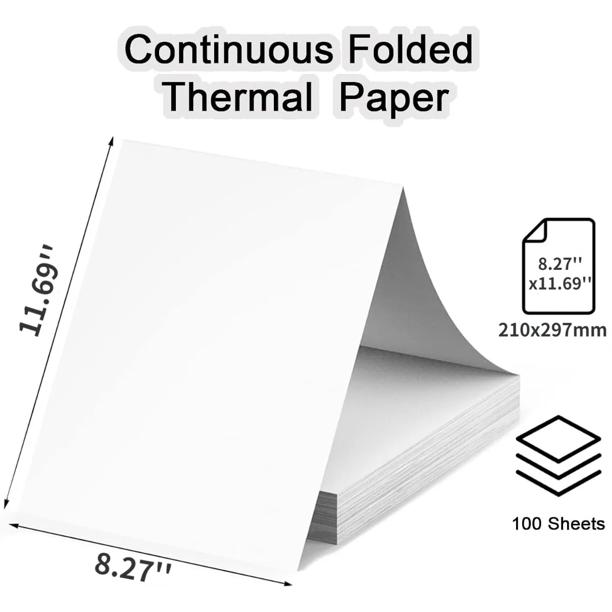 Thermal Printer Paper 8.27x11.69 Inch, A4 Size Thermal Paper 100PCS,For M08F/A40 Printer,Continual Feeding Folded Printing Paper