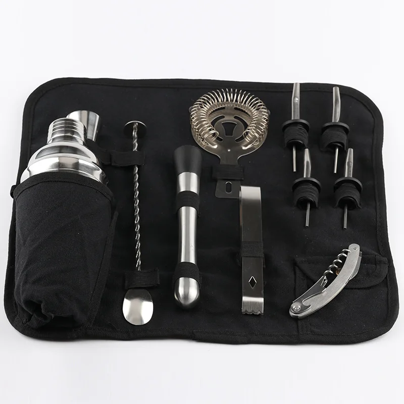Bar Cocktail Shaker Bag Set 550ml Steel Shaker Bartender Tools Carrying Bag Set