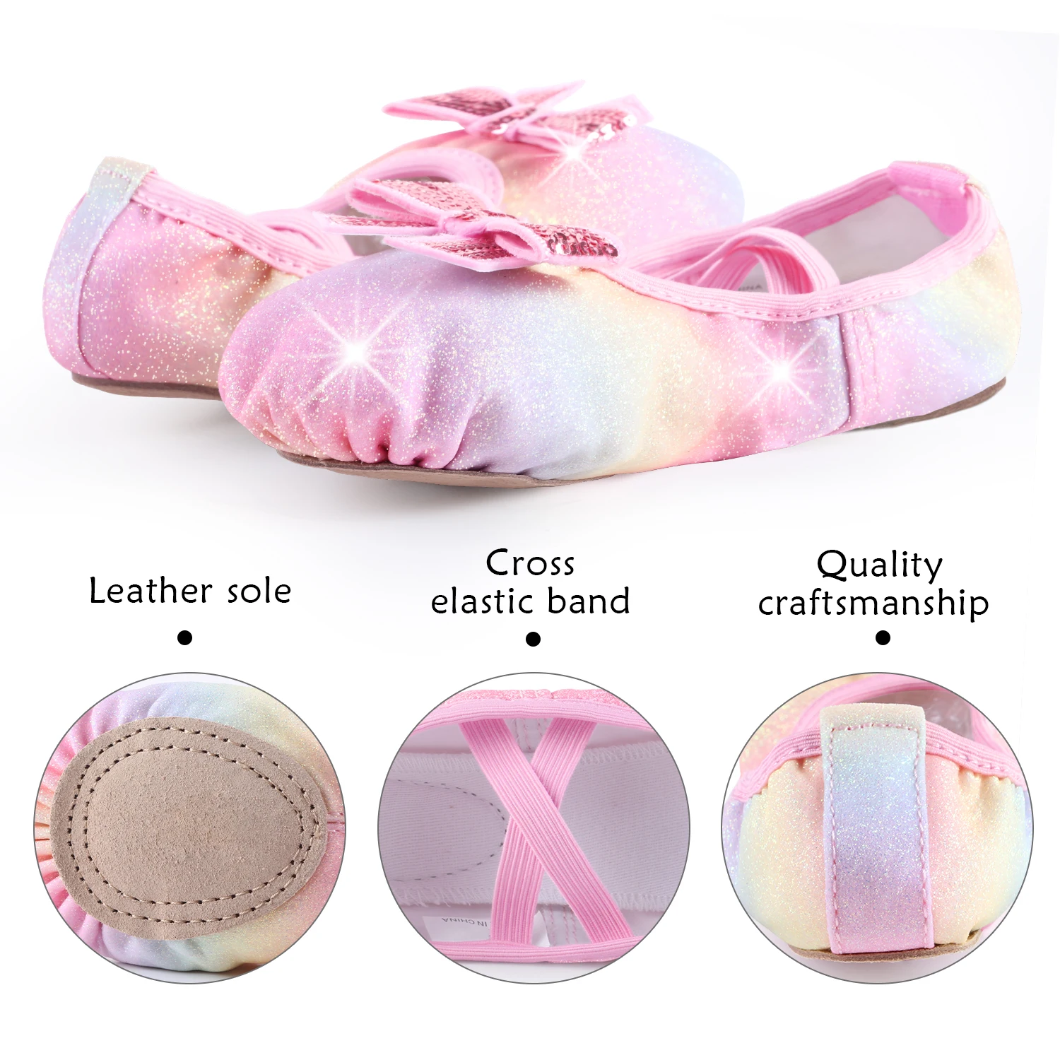 Ballettschuhe, geteilte Sohle, glitzernde flache Tanzschuhe für Mädchen, Kleinkinder/Kinder – Detail 2