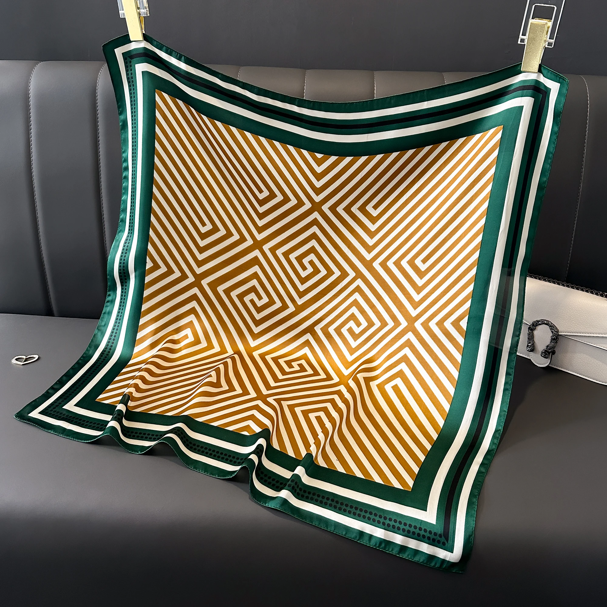 2025 Luxury Brand Silk Square Plaid Scarf Women Satin Neck Hair Tie Band Soft Work Neckerchife Hijab Head Female Foulard