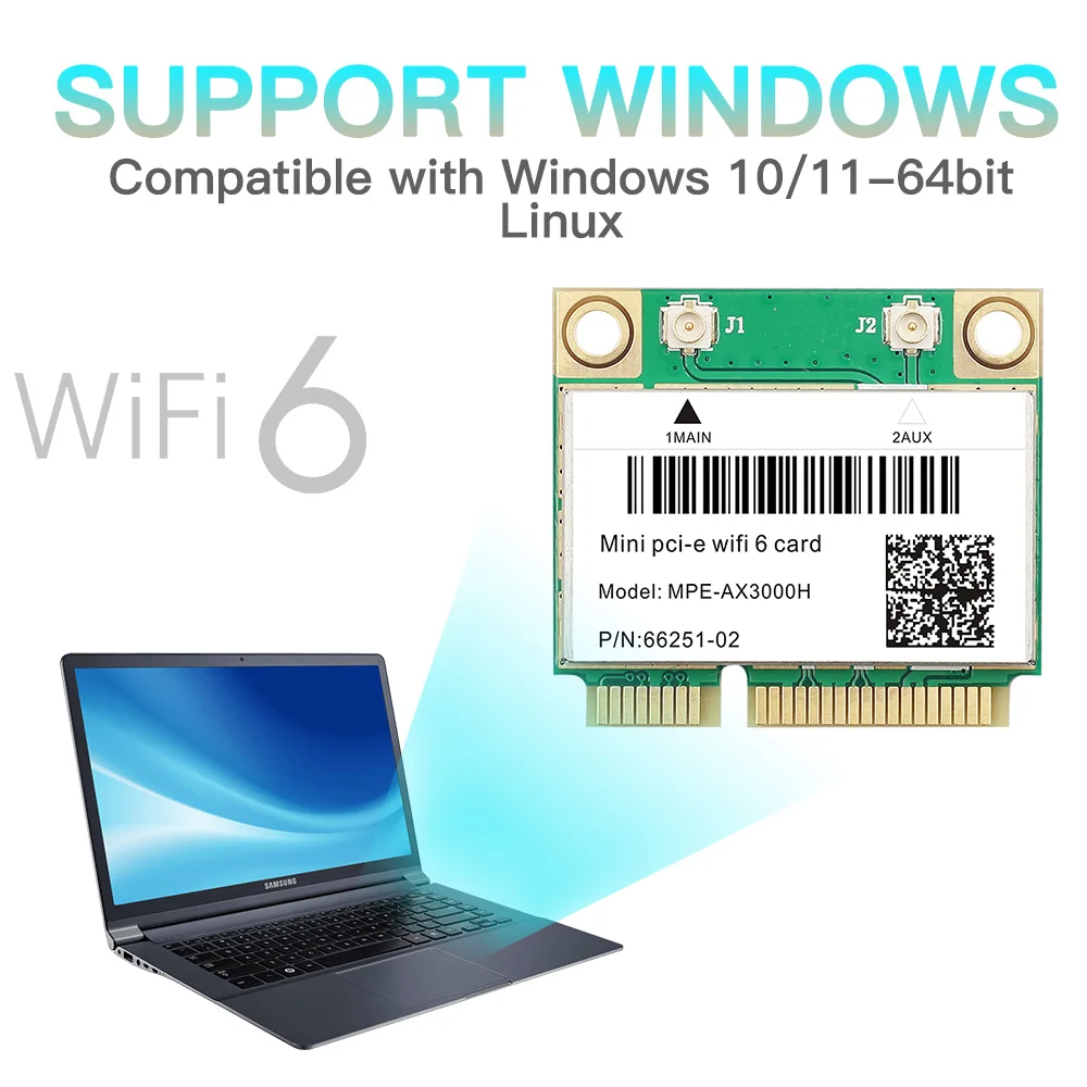 Banda Dupla, WiFi 6, Cartão AX3000H, MPE-7260AC,