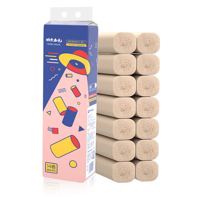 14 Rolls 4-Ply Toilet Paper Soft Coreless Roll Paper Thickened Native Wood Pulp Toilet Paper Sanitary Paper For Home Office
