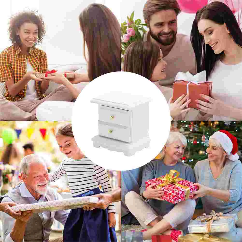 1: 12 Miniature Wooden Furniture: Wood Cabinet with Drawers Fairy Home Decoration Unpainted DIY Accessories